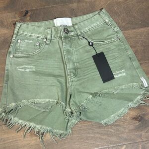 One Teaspoon Sage Green Distressed Jean Shorts